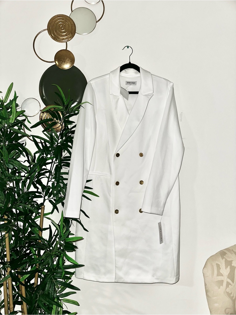 Double-Breasted White Blazer Coat with Gold Buttons
